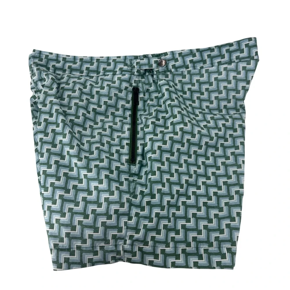 Ted Baker London Mens Green Geometric Chevron Swim Trunks Size 5 Adjustable Tabs